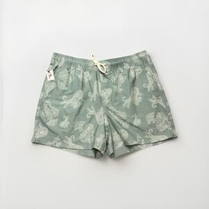 RSQ Paisley Swim Trunks XL Sage Green Elastic Waist Beach Shorts NWT
